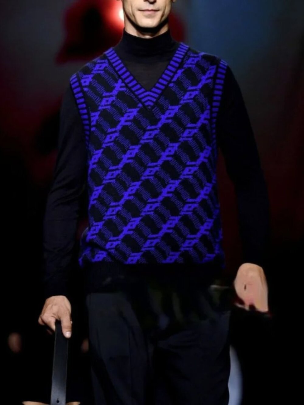 COS Regular Fit Jacquard Vest Men's Size Large Blue Black